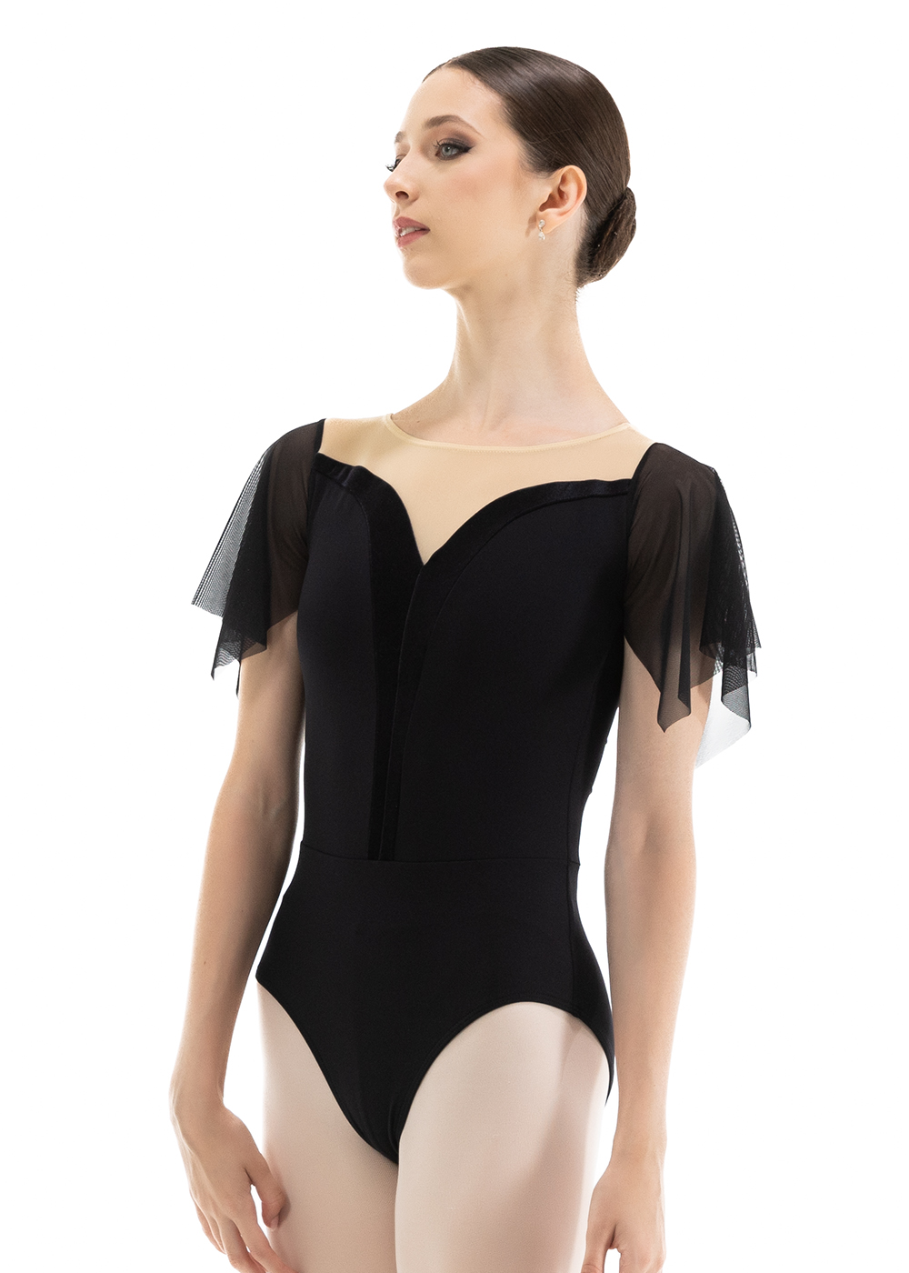 【新品未使用品】Back Kashkur Sheer Leotard TAECHO「SecondSkin Draped Waterfall Halter Leotard」：流れる